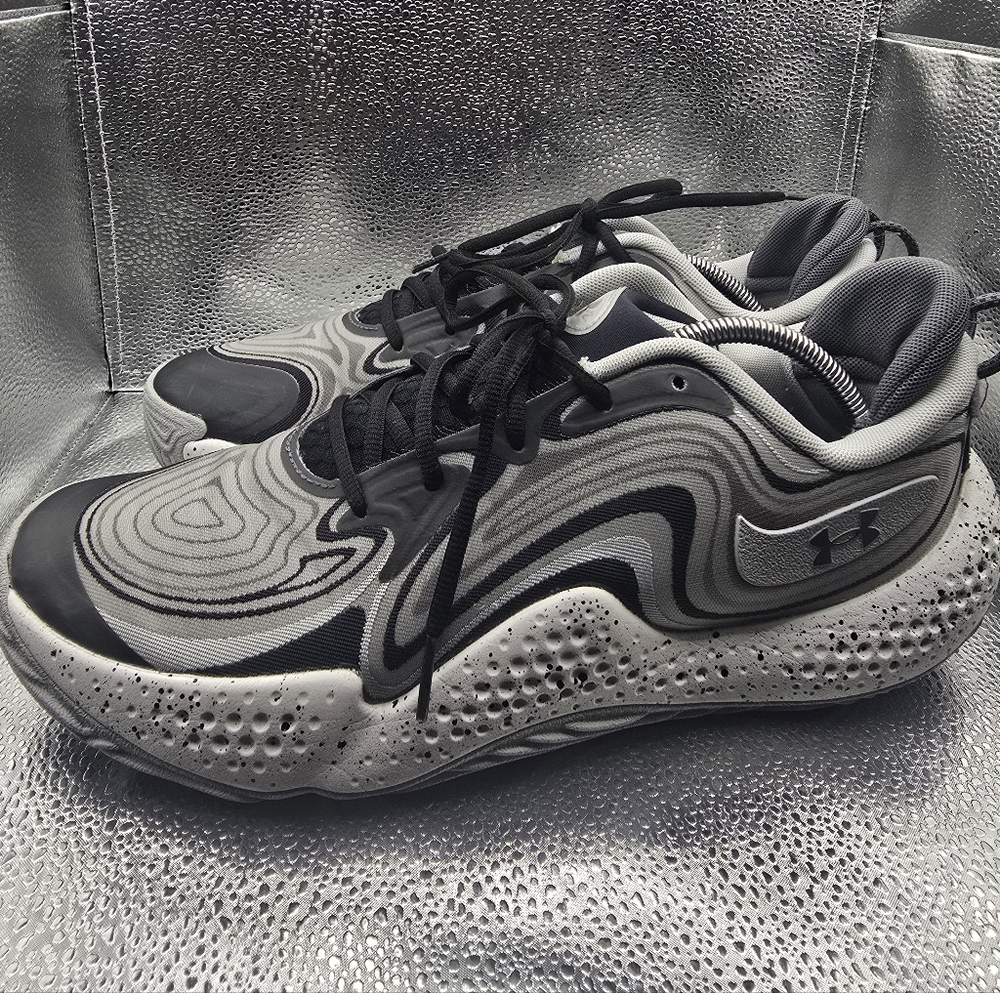 Under Armour Black and Gray Athletic Shoes Male 12.5 W size 14